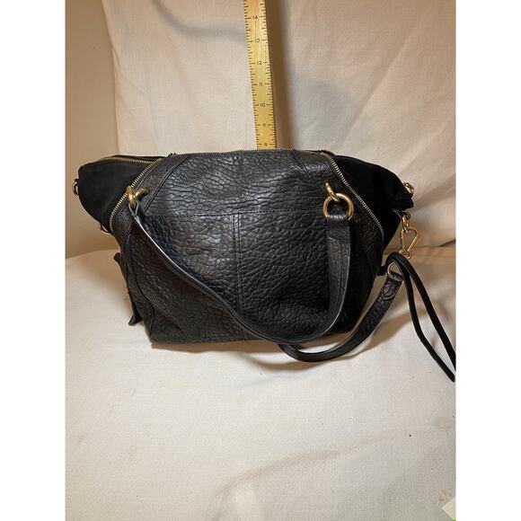 Vince Camuto Purse Bag Black Pebbled Leather Snap & Zip Multi Compartment - Picture 11 of 16